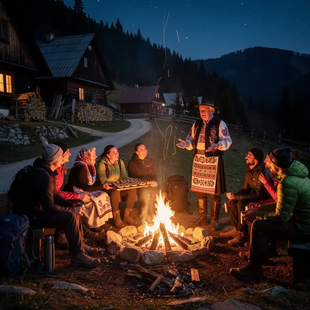 A scenic view of a charming hidden village in Slovakia, showcasing traditional architecture surrounded by lush greenery.